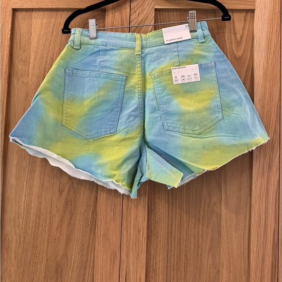 WeWoreWhat Blue and Yellow Jean Shorts High-Waisted Tie-Dye - Picture 3 of 5